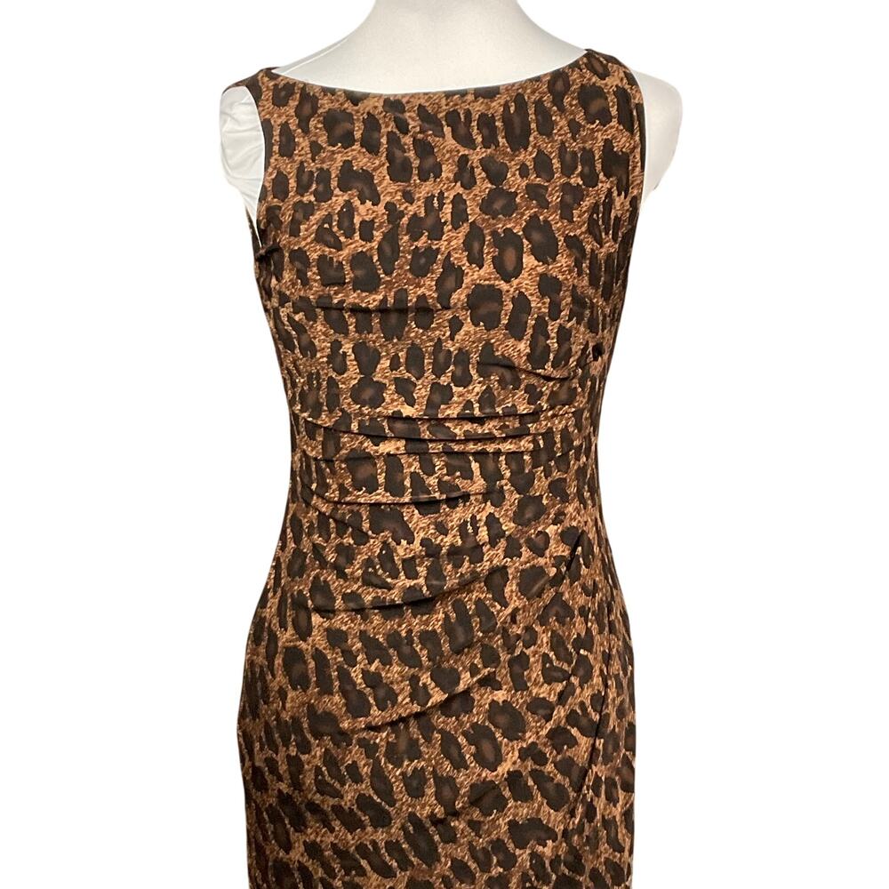 LAUREN RALPH LAUREN Dress Stretch Jersey Animal Print Ruched Surplice Brown sz 2 - Picture 6 of 13